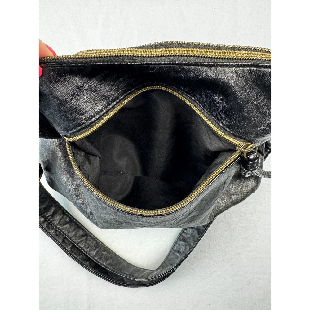 Stone & Co Black Faux Leather Crossbody Bag Multi Zip Adjustable Strap Pocket